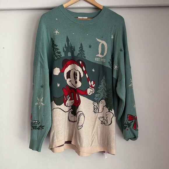 Disneyland Resort Mickey Mouse Holiday Spirit Jersey Sweater Size Large Blue - Picture 3 of 7